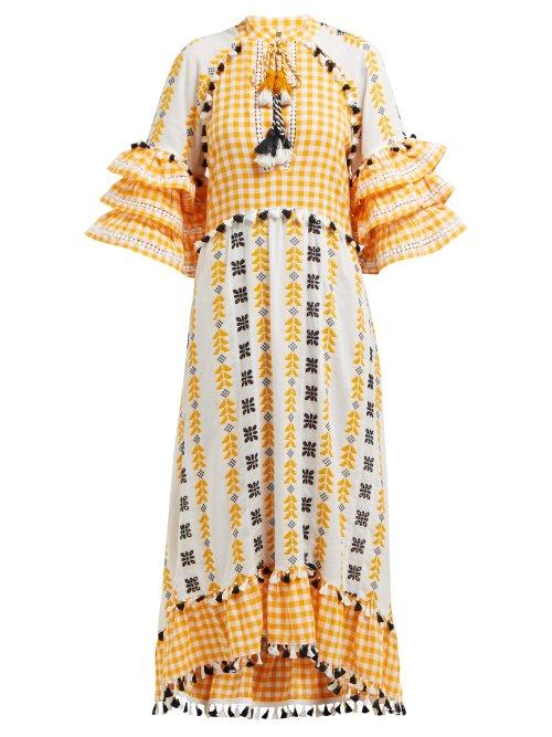 Matchesfashion.com Dodo Bar Or - Lola Ruffle Sleeve Cotton Maxi Dress - Womens - Yellow Multi