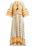 Matchesfashion.com Dodo Bar Or - Lola Ruffle Sleeve Cotton Maxi Dress - Womens - Yellow Multi