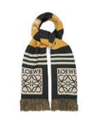 Matchesfashion.com Loewe - Logo Jacquard Striped Wool Jersey Scarf - Mens - Yellow Multi
