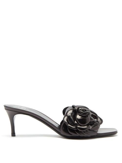 Matchesfashion.com Valentino Garavani - Atelier Petal-effect Leather Mules - Womens - Black