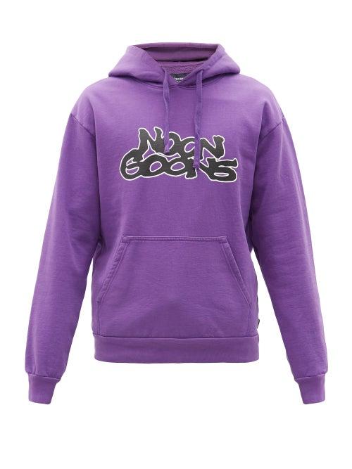 Matchesfashion.com Noon Goons - Graffiti-logo Cotton-jersey Hooded Sweatshirt - Mens - Purple
