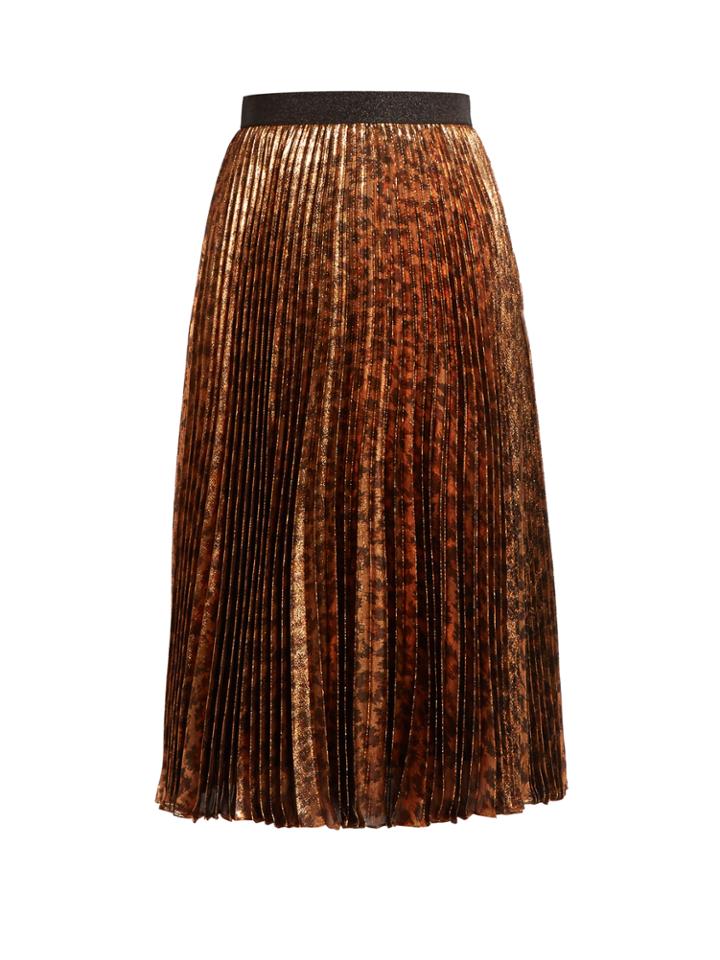 Christopher Kane Leopard-print Pleated Lam Midi Skirt