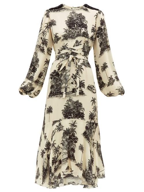Matchesfashion.com Johanna Ortiz - Nostalgia Del Pasado Toile Print Silk Dress - Womens - Black Print