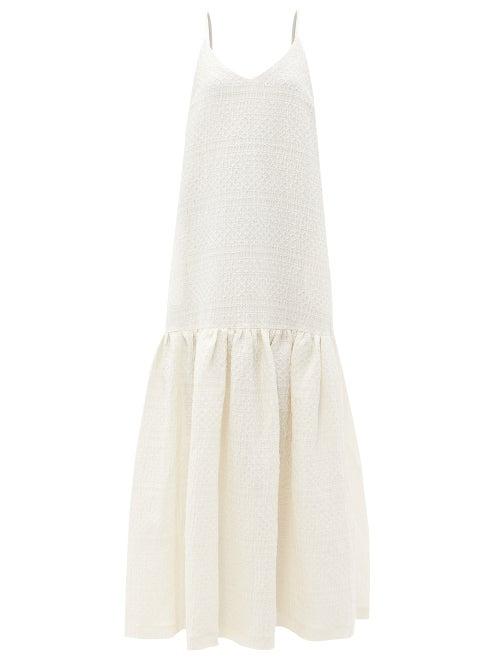 Co - Smocked Linen Blend Dress - Womens - Ivory