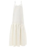 Co - Smocked Linen Blend Dress - Womens - Ivory