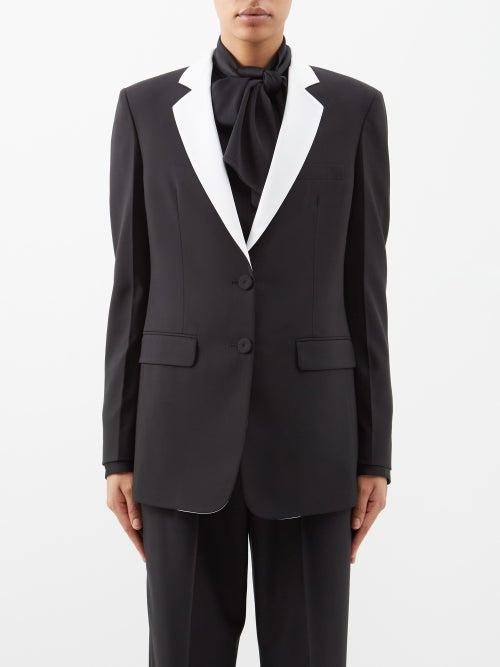 Another Tomorrow - Single-breasted Tailored Wool Blazer - Womens - Black White