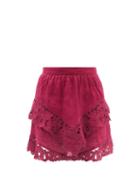 Isabel Marant Toile - Enali Floral-embroidered Linen Mini Skirt - Womens - Red