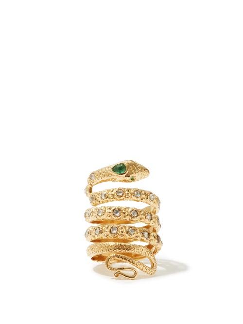 Matchesfashion.com Jade Jagger - Diamond, Emerald & 18kt Gold Snake Ring - Womens - Yellow Gold