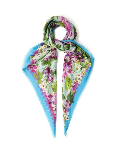 Dolce & Gabbana - Wisteria-print Scarf - Womens - Blue Multi