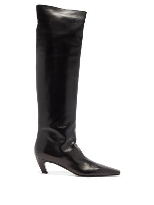 Matchesfashion.com Khaite - Davis Square-toe Leather Knee-high Boots - Womens - Black
