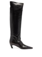 Matchesfashion.com Khaite - Davis Square-toe Leather Knee-high Boots - Womens - Black