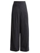 Matchesfashion.com Brunello Cucinelli - High Rise Pinstriped Linen Blend Trousers - Womens - Grey Multi