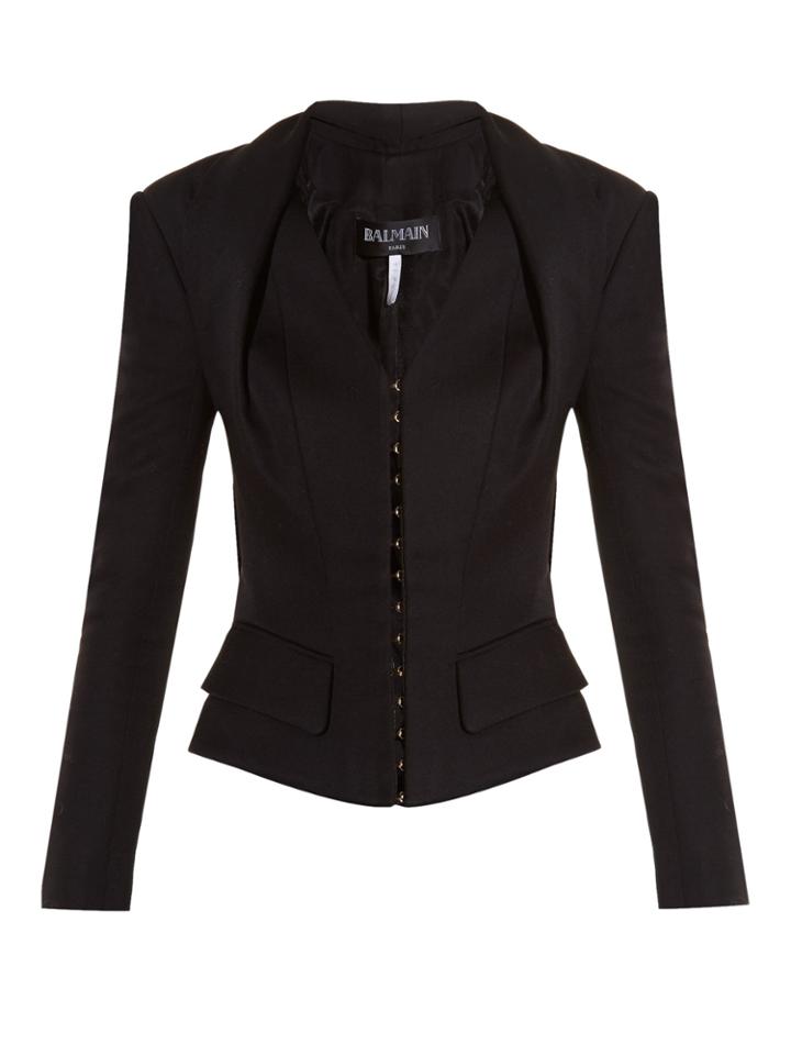 Balmain Hook-and-eye Front Suede Jacket