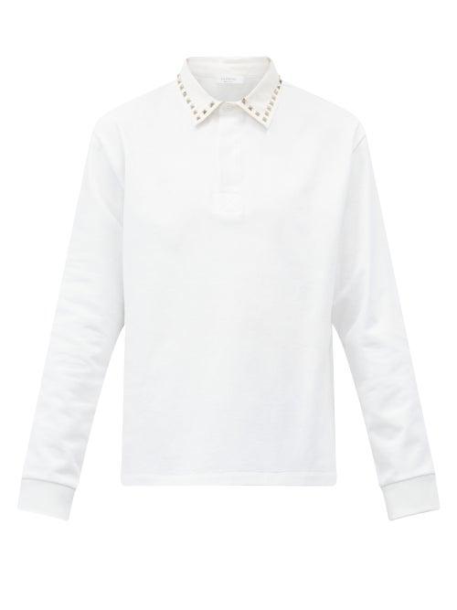 Matchesfashion.com Valentino - Rockstud Cotton-piqu Long-sleeved Polo Shirt - Mens - White
