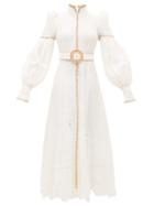 Zimmermann - Postcard Balloon-sleeve Embroidered Linen Dress - Womens - Ivory