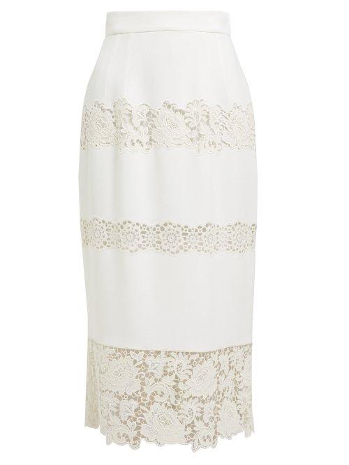 Matchesfashion.com Dolce & Gabbana - Floral Lace Insert Cady Skirt - Womens - White