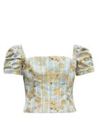 Matchesfashion.com Brock Collection - Platano Floral Cotton Blend Jacquard Cropped Top - Womens - Blue Multi