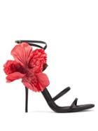 Matchesfashion.com Dolce & Gabbana - Floral-appliqu Satin Sandals - Womens - Black Red