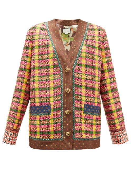 Matchesfashion.com Gucci - Checked Wool-blend Tweed Cardigan - Womens - Yellow Multi