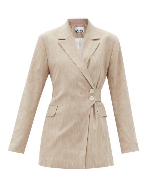 Matchesfashion.com Ganni - Double-breasted Wrap-front Canvas Jacket - Womens - Light Beige