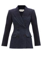 Alexander Mcqueen - Double-breasted Denim-panelled Jacket - Womens - Navy