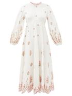 Matchesfashion.com Zimmermann - Poppy Floral-embroidered Midi Dress - Womens - White Multi