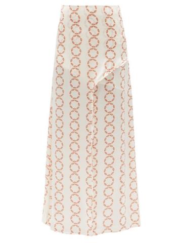 Themis Z - Jewel-print Silk-satin Wrap Skirt - Womens - Red White