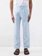 120 Lino 120% Lino - Pleated Linen Suit Trousers - Mens - Light Blue
