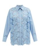 Ladies Rtw Valentino - Guipure Lace And Cotton-poplin Shirt - Womens - Blue