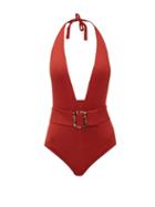 Matchesfashion.com Eres - Affairs Belted Halterneck Swimsuit - Womens - Red
