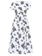 Matchesfashion.com Erdem - Fraser Floral-print Poplin Midi Dress - Womens - White Black