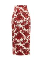 Emilia Wickstead - Lorinda Floral-print Taffeta Pencil Skirt - Womens - Red White