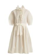 Matchesfashion.com Lanvin - Ruffle Trimmed Drawstring Waist Cotton Blend Dress - Womens - Ivory