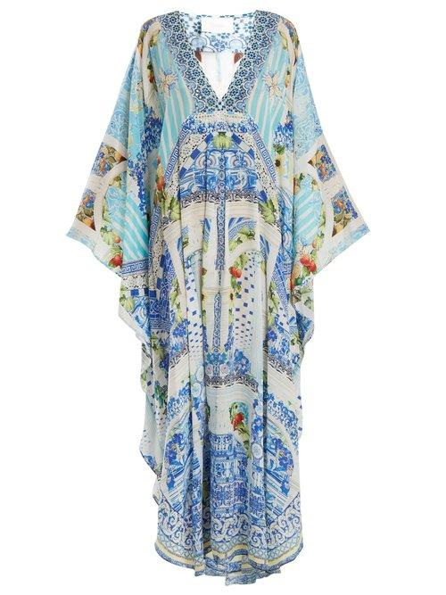 Matchesfashion.com Camilla - A Night To Remember Silk Maxi Kaftan - Womens - Blue Multi