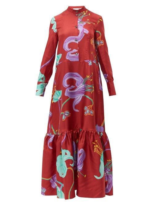 Matchesfashion.com La Doublej - Floral Print Silk Shirtdress - Womens - Red Multi