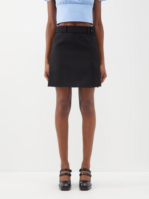 Shushu/tong - Belted Wool-blend Twill Mini Skirt - Womens - Black