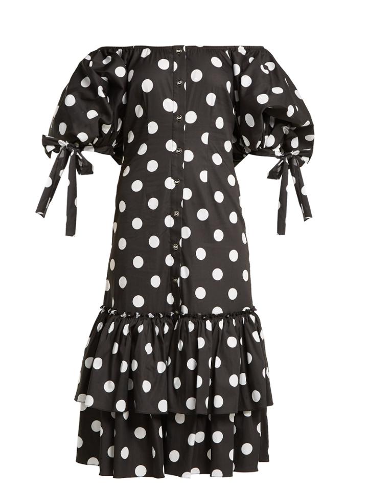 Caroline Constas Nella Off-the-shoulder Polka-dot Dress