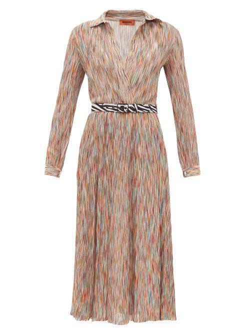 Matchesfashion.com Missoni - Surplice-neck Space-knit Cotton-blend Midi Dress - Womens - Orange Multi
