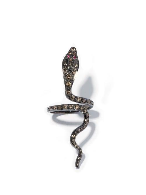 Matchesfashion.com Ileana Makri - Cobra Diamond, Ruby & 18kt Black-gold Ring - Womens - Gold