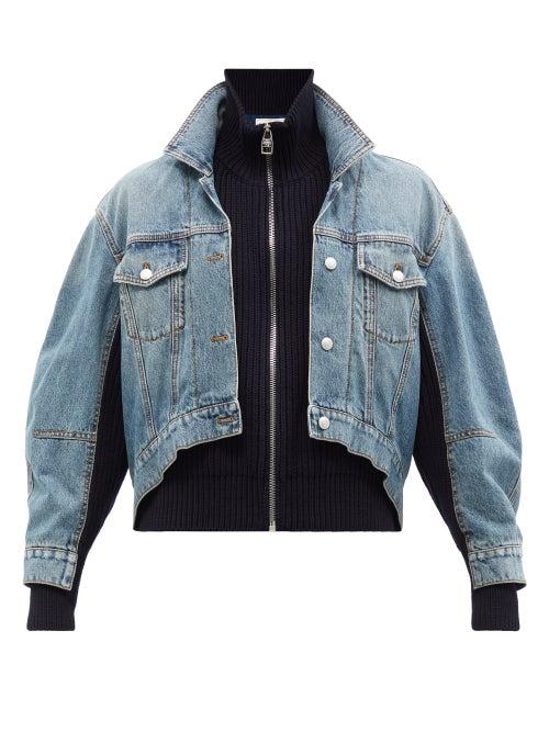 Alexander Mcqueen - Deconstructed Denim And Cotton-knit Jacket - Womens - Denim