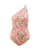 Emilio Pucci - Psychedelic-print One-shoulder Swimsuit - Womens - Pink Print