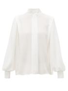 Matchesfashion.com Emilia Wickstead - Brunhilda Pussy Bow Crepe Blouse - Womens - White