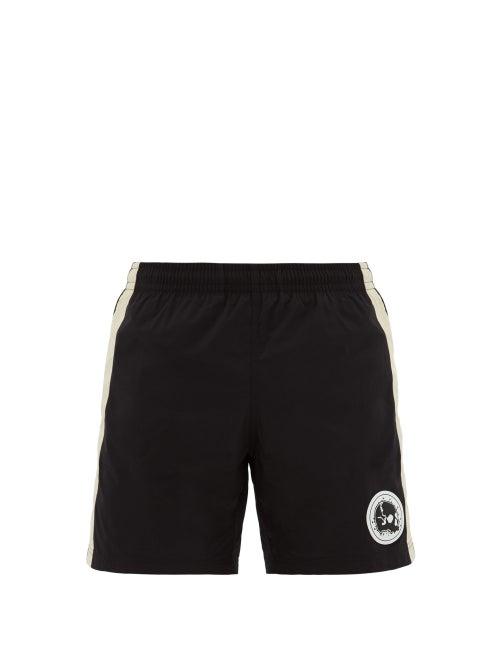Matchesfashion.com Alexander Mcqueen - Skull Logo Patch Side Stripe Swim Shorts - Mens - Black Multi