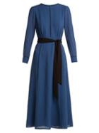 Matchesfashion.com Cefinn - Tie Waist Voile Midi Dress - Womens - Blue