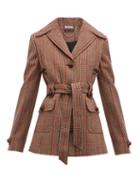 Matchesfashion.com Miu Miu - Belted Checked Wool Blend Jacket - Womens - Red Multi