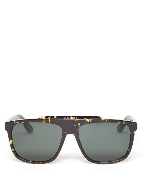 Gucci - Flat-top D-frame Acetate Sunglasses - Womens - Green Brown