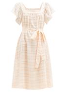 Matchesfashion.com Lisa Marie Fernandez - Muu Muu Square-neck Check Cotton-blend Dress - Womens - Orange Stripe