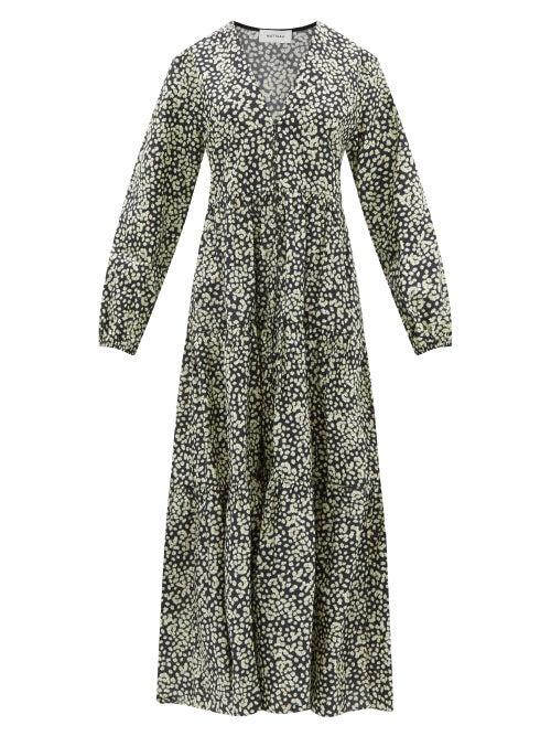 Matteau - Daisy-print Organic-cotton Poplin Maxi Dress - Womens - Navy Floral