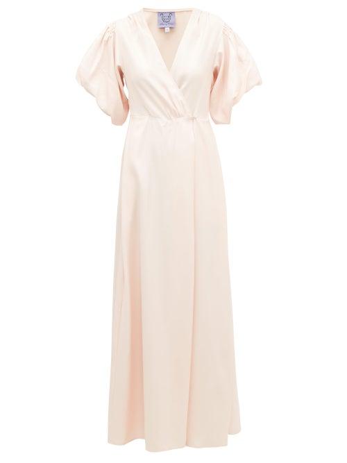 Matchesfashion.com Thierry Colson - Marieke Puff-sleeved Silk-twill Wrap Dress - Womens - Pink