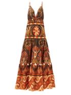 Matchesfashion.com Johanna Ortiz - Neptunian Geometric-print Cotton-poplin Maxi Dress - Womens - Brown Multi